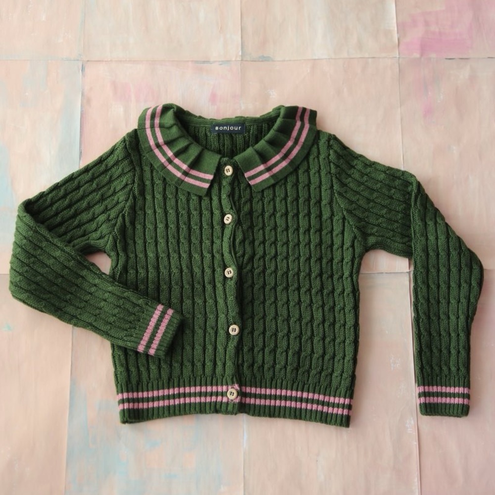 Bonjour Diary Knitted Cardigan in green twist